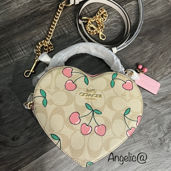 NWT Coach Heart Crossbody In Signature Canvas With Heart Cherry Print - Picture 5 of 13
